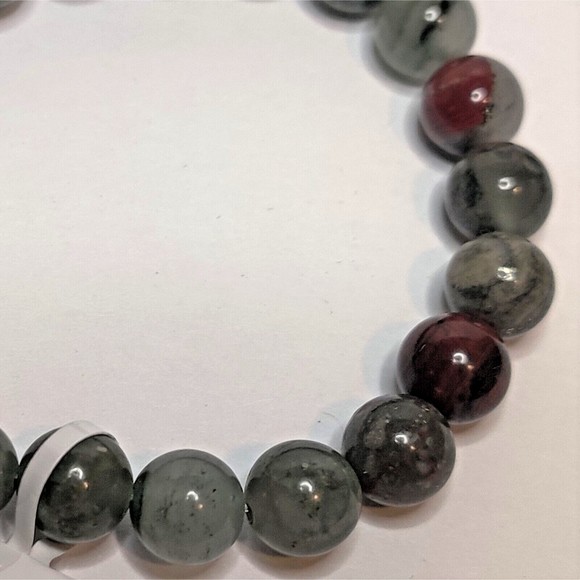African Bloodstone Stretch Bracelet 8mm round natural stone w/ felt pouch-B818 - Picture 8 of 11